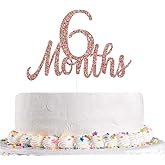 Rose Gold Glitter 6 Months Cake Topper Baby 1/2 Birthday Cake Topper Half Year Old Birthday Anniversary Baby Shower Party Decoration Supplies