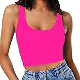SanxiawaBa Women’s Sexy Sleeveless Crop Tops Double Layer Scoop Neck Cropped Tank Top