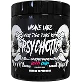 Insane Labz Psychotic Black Edition Mid Stimulant Pre Workout Powder, Energy Focus Pumps, Loaded with Creatine Beta Alanine Taurine Fueled by AMPiberry, 35 Servings (Gummy Candy)