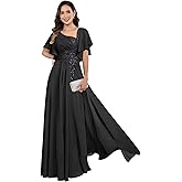 MCOLLNAS Lace Appliques Chiffon Mother of The Bride Dresses for Women Sequin A-Line Ruffles Formal Evening Gowns