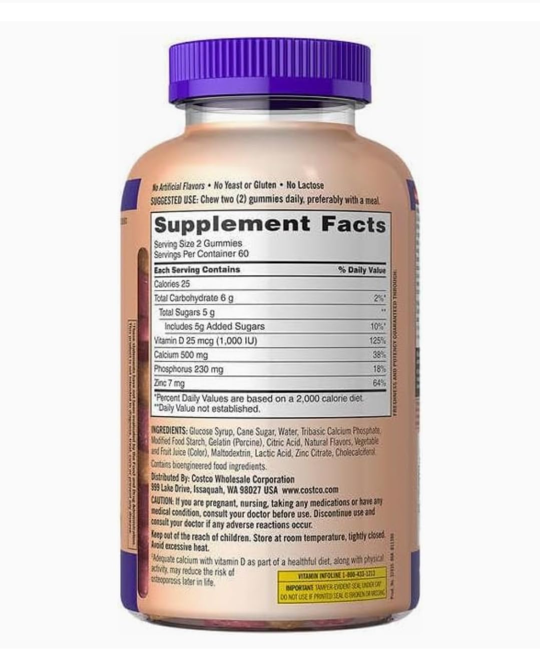 Kirkland Signature Chewable Calcium with Vitamin D3 Adult Gummies, 120 ct x 1 Bottle