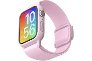 NEWJOURNEY Compatible with Kids Apple Watch Band with Bumper Case, Elastic Nylon Strap with Adjustable Snap-On Clasp for iWatch 38/40/41mm & 42/44/45mm Boys Girls (No Screen Protector included)