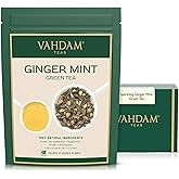 VAHDAM, Ginger Mint Green Tea Loose Leaf (50+ Cups, 3.5oz) Blend Of Ginger Tea & Mint Tea | Pure Green Tea Leaves | High Elevation Grown | Vacuum Sealed