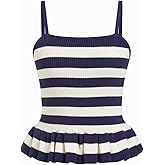 CIDER Striped Crop Tank Tops for Women Sleeveless Square Neck Ruffle Knit Peplum Tops Summer Vacation Outfits