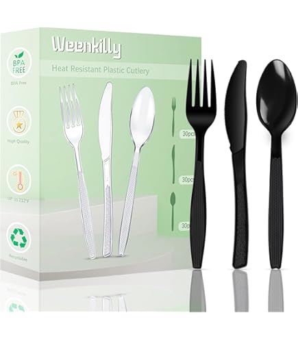 Lot De 50 Cuillères En Plastique Noir Réutilisables - Pour Fête, Pique-nique, Barbecue
