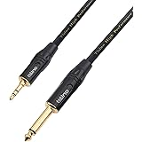 TISINO 1/4 inch TS Mono to 1/8 inch(3.5mm) TRS Stereo Interconnect Cable(Mono to Stereo)- 3 feet