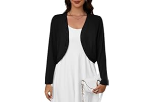 Heymoments Women's Long Sleeve Thin Kintted Shrugs Sweaters Lightweight Cropped Tops Open Front Cardigan for Dress