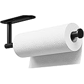 Black Paper Towel Holder Under Cabinet – Self Adhesive or Drilling Mount, Wall Mounted Paper Towel Rack for Kitchen & Bathroo