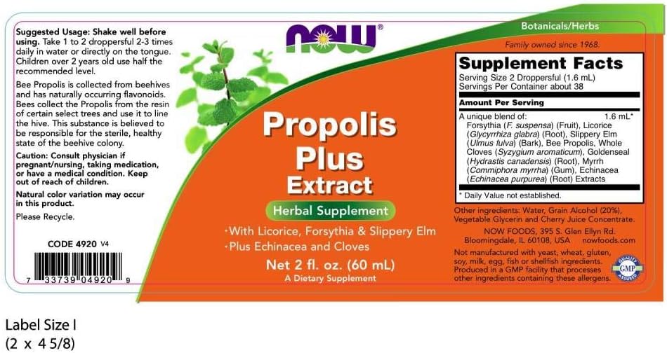 NOW Supplements, Propolis Plus Extract Liquid with Dropper, Herbal Supplement, 2-Ounce: Health & Personal Care