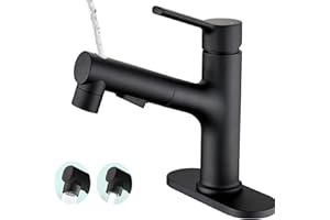 Bathroom Faucet with 3 Mode Pull Down Sprayer, GIFTQOOL Brass Single Handle Black Bathroom Sink Faucet Washroom Modern Taps 1