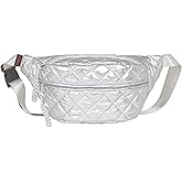 TWO KAT Metalic Quilted Chest Fanny Pack Crossbody Bag with Multi Pockets & Adjustable Strap, Fashionable Men Women Sling Backpack, Casual Waist Belt bag (Silver)