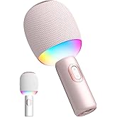Wireless Bluetooth Karaoke Microphone, 5-in-1 Portable Handheld Mic Speaker with Dynamic Lights, Karaoke Microfono for Car Travel Home Party, Music Record, Duet Singing Gifts for Adults Kids (Pink)