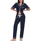 EA'S SECRET Womens 100% Cotton Pajama Sets Short Sleeve Shirt and Pajama Pants Soft Sleepwear Button Down Pjs for Women