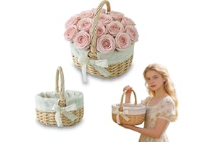 Small Wicker Basket Handwoven Rattan with Handle - Multi-Purpose Storage Organizer for Home Garden Wedding: Vintage Style Com