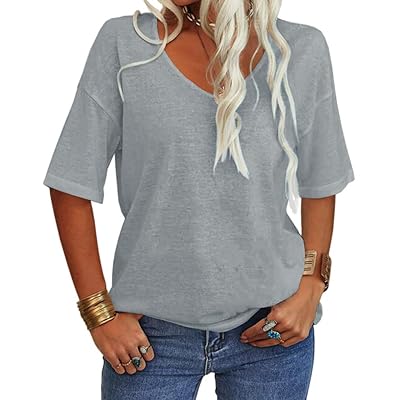 Buy Danedvi Women Fashion V Neck Half Sleeves T Shirt Solid Casual Loose Basic Tops Online In Poland B091f1c464