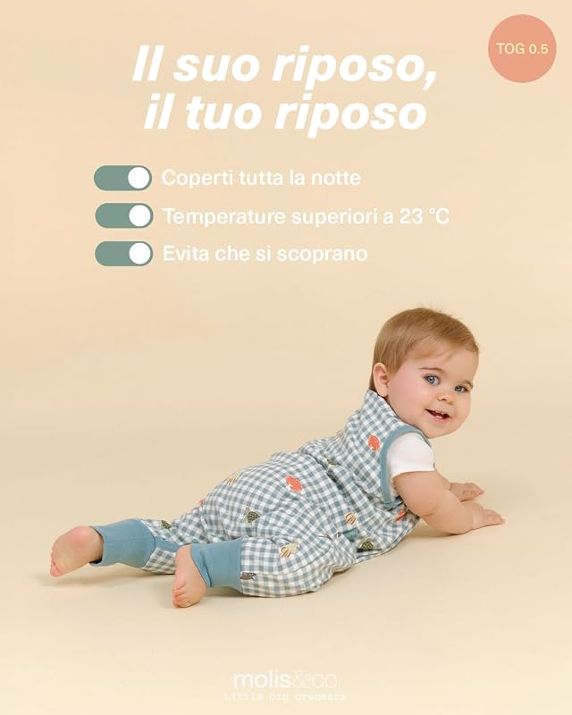 Molis&co - Sacco e Nanna con piedini - Ultra-fresco e leggero - 100% cotone (Oeko-TEX 100) - Summer Sea (3-6 mesi)