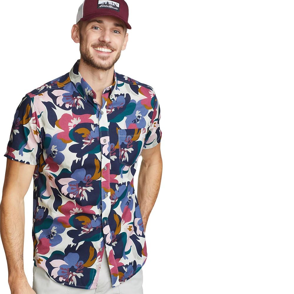 Eddie Bauer Men’s Big & Tall Baja Short-Sleeve Shirt-Print, Light Plum