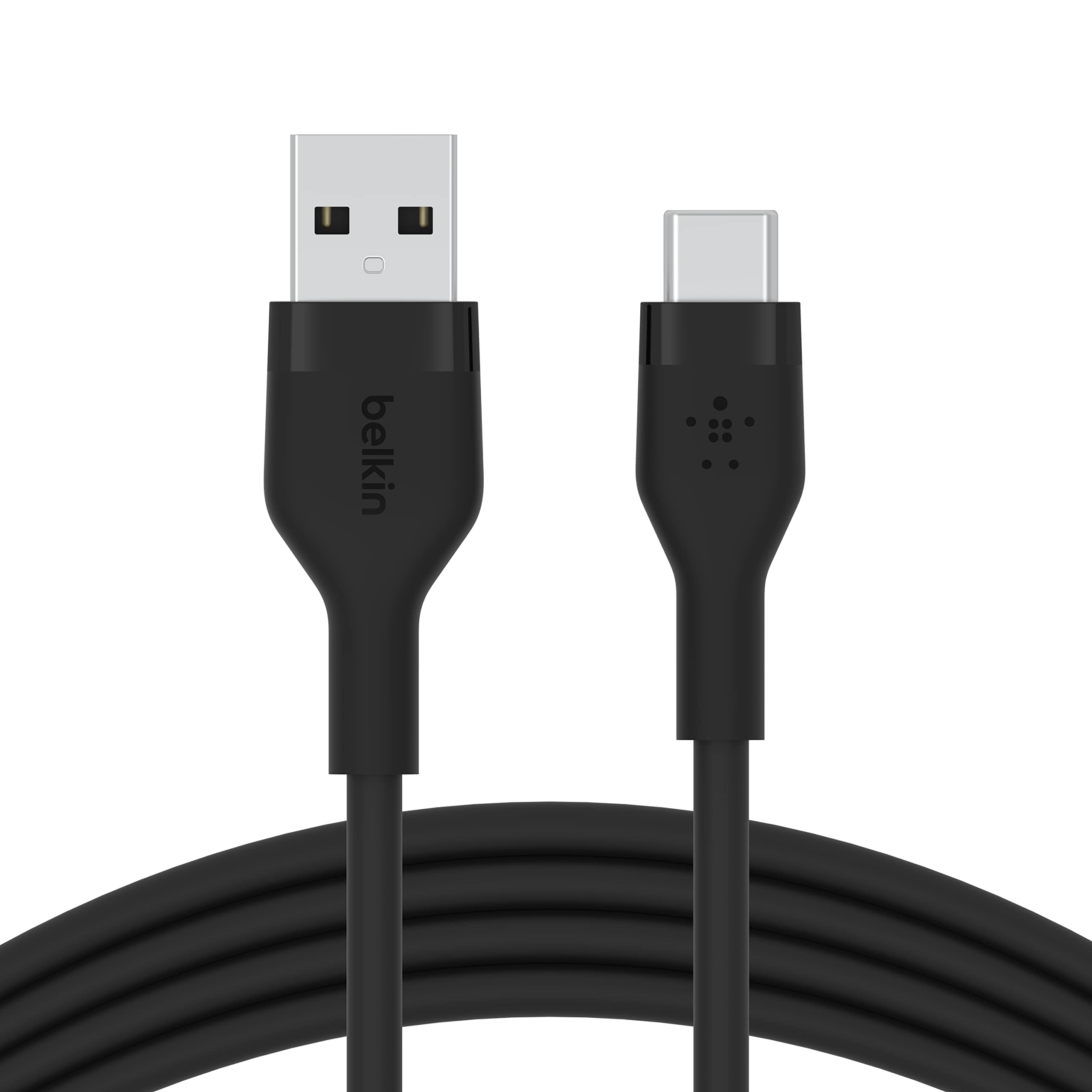 Belkin BoostCharge Flex silicone USB C charger cable, USB-IF certified USB type A to USB type C charging cable for iPhone 16, 15, Galaxy S24, S23, iPad, MacBook, Note, Pixel and more - 2m, black