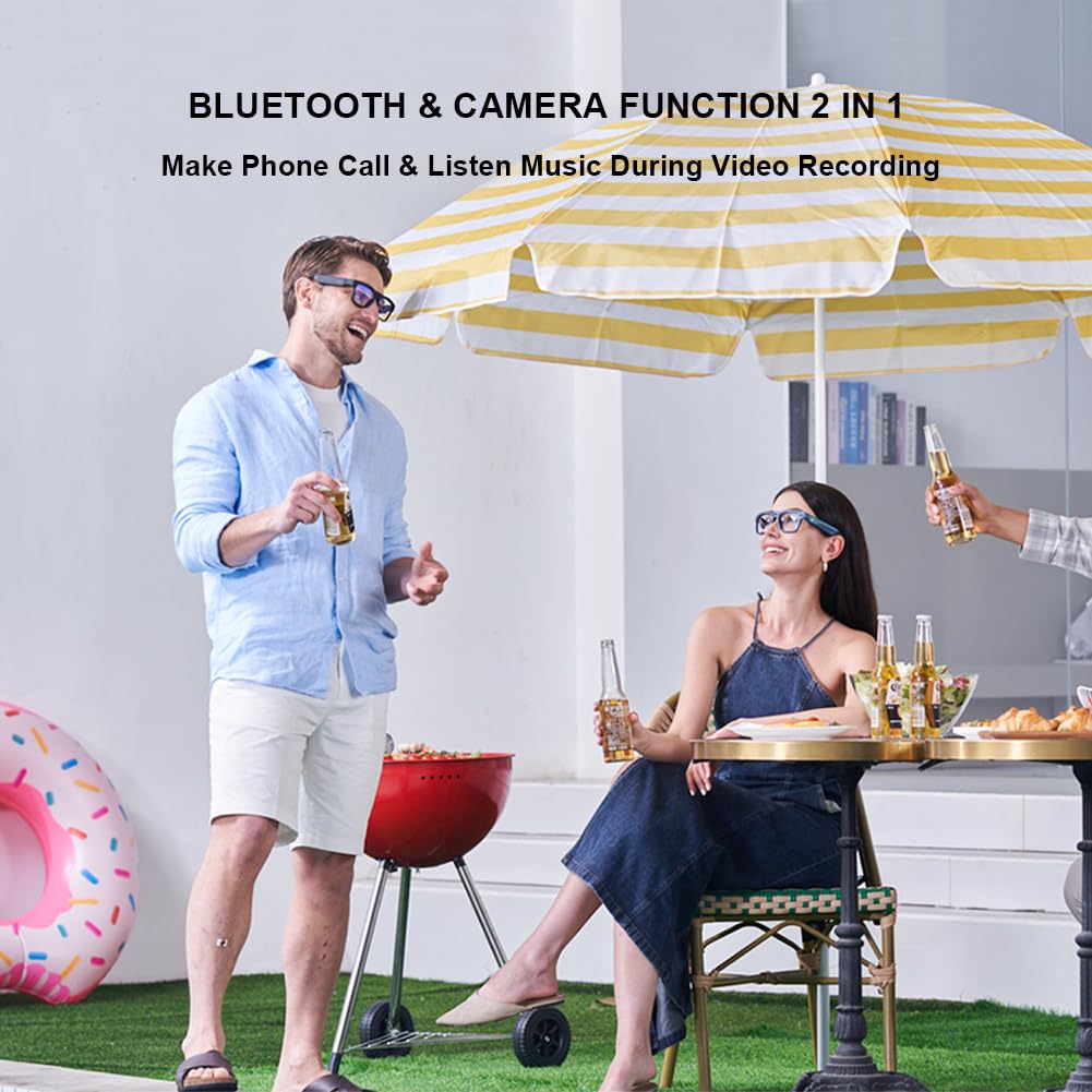 OhO Smart Glasses with Full HD Camera & Open Ear Bluetooth Speaker Headphone,Built in Memory,for Men Women
