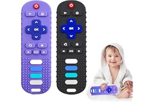 INTATIKOO Silicone Teether Toys for Baby 3-6,12,18 Months,Infants TV Remote Control Shape Chew Toys for Sensory Exploration and Teething Relief,BPA Free,Freezable (Black+Purple)