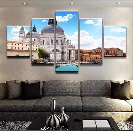 binglinshang Illustration Moderne 5 Panneaux bâtiment Italie Place Venise  Toile Peinture imprimée Image HD pour Salon Mur Art décoratif, Moyen:  Amazon.fr: Cuisine & Maison