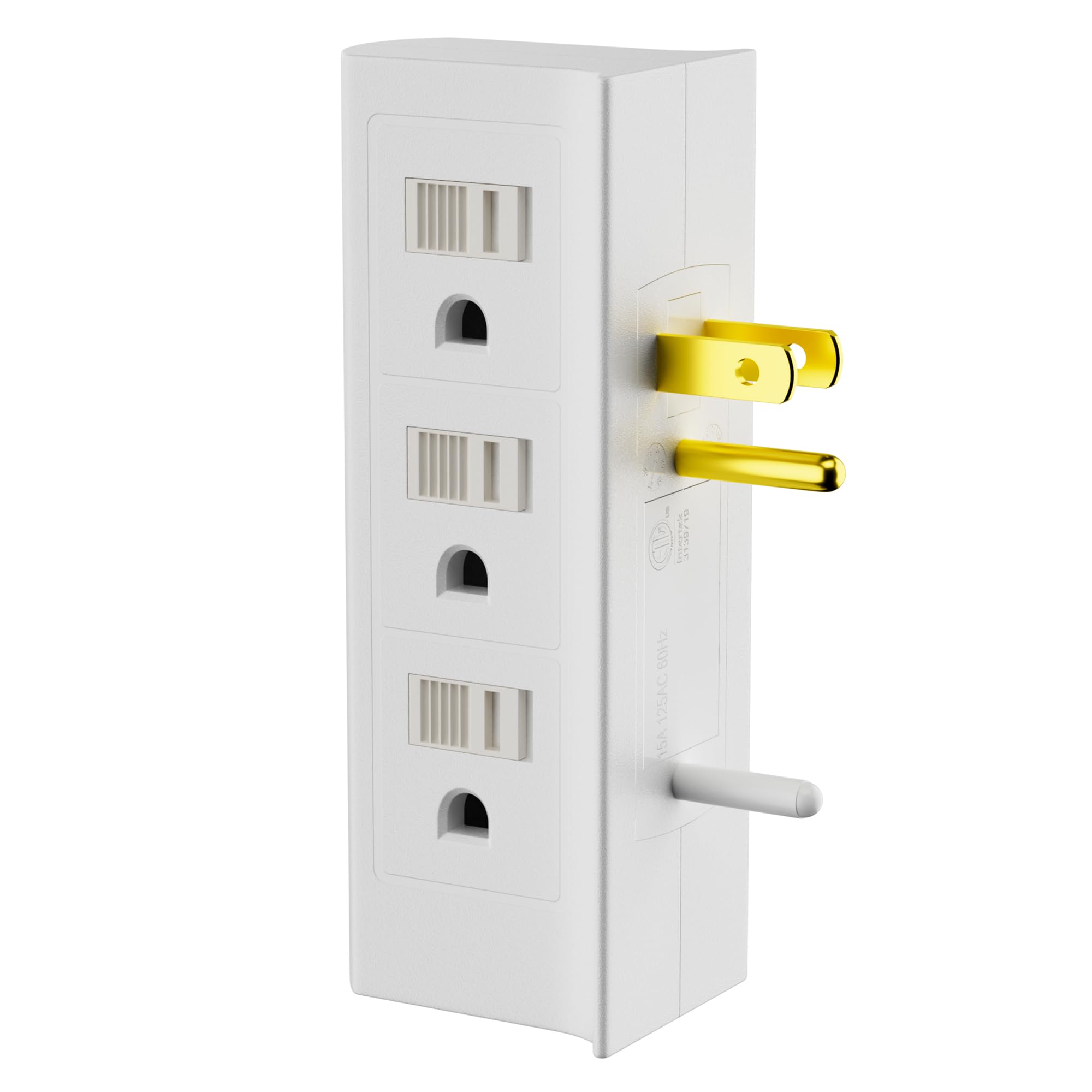Photo 1 of 6 Outlets Splitter, 6-Outlet with Sliding Safety Covers, Grounded Side Access Outlet Extender Wall Tap, 3-Prong, Multiple Plug, Vertical Power Strip, White Adapter, 125V 15A 1875W