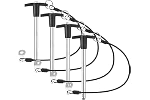VXCICC 4 Pack T Handle Quick Release Pin 3/8 Inch Diameter,304 Stainless Steel Ball Locking Pin with Push Button Lanyard Usable Length 3.94"(9.5mm x 100mm)
