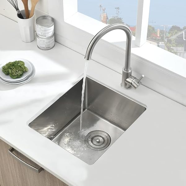 BOOMHOZE STAINLESS STEEL UNDERMOUNT BAR SINK, 15 X 17 INCHES SMALL WET BAR UNDERMOUNT 16 GAUGE SUS304 BRUSHED NICKEL SINGLE BOWL OUTDOOR KITCHEN SINK
