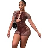GPINE Women's Jumpsuit Sexy See Through Off Shoulder Mesh Short Sleeve Tummy Control Yoga Workout Rompers Y2K Club Outfits