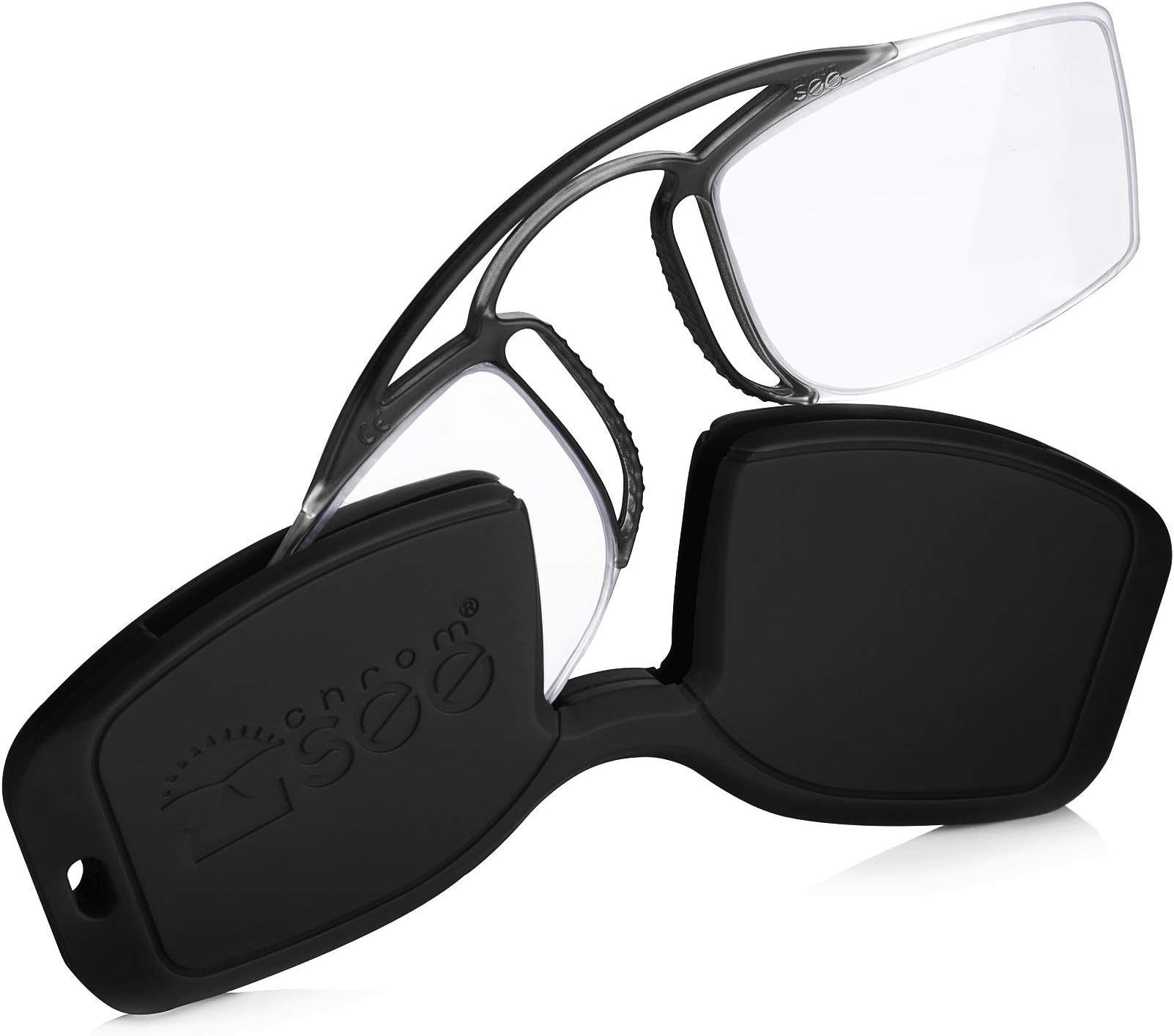 Chrom See Pocket Reading Glasses Slim Compact and Ultra Flexible TR90 High Quality Frame With Hard Case Black 1 Diopter