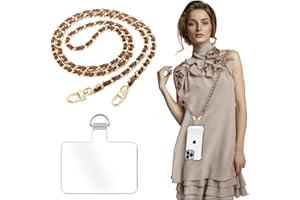 Turkalla Phone Crossbody Chain Cell Phone Lanyard,Universal Leather+Metal Shouder Strap with Phone Tether Patches (L)