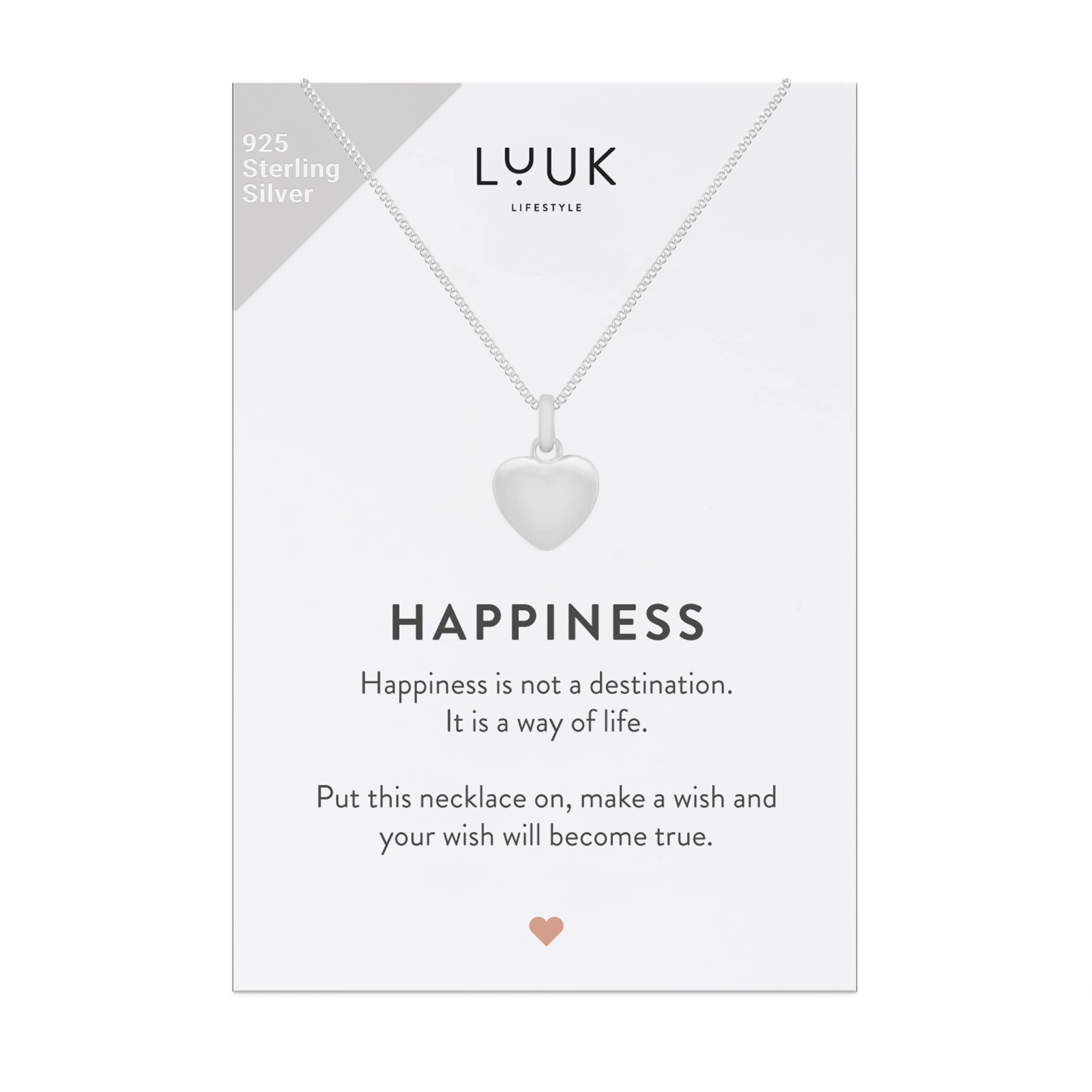LUUK LIFESTYLE 925 Sterling Silver Pendant Necklace for Women Waterproof 50cm Chain Modern Necklace Gift for Her Silver Heart