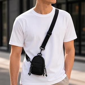 Mini Backpack Zipper Pouch with Carabiner - Canvas Small Clear Black Purse Man Wallet, Portable Belt Loop Waist Gym Bag, Hang