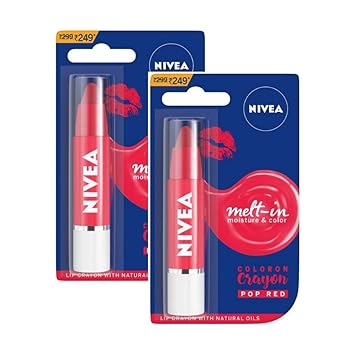Nivea Coloron Lip Crayon Pop, Red, 3 g (Pack of 2)