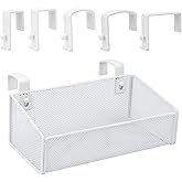 JDYOOMI Cubicle Shelf - Hanging Floating Shelves Storage Organizer for Office Cubicle Wall/Desk Partitions Easy Hang-on Metal Mesh Cubicle File Holder with 5 Pairs Plastic Hangers (White)