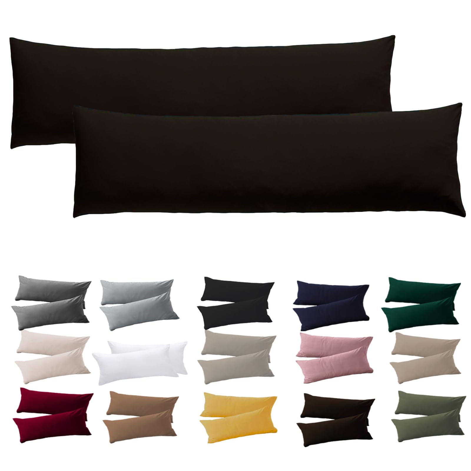 Soifox Side Sleeper Pillow Cover, 40 x 145 cm, Set of 2, Brown Cushion Cover with Zip, 100% Microfibre Resistant and Hypoallergenic Pillowcases for Side Sleeper Pillows