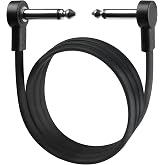 GOGHOST 3 Feet Flat Guitar Patch Cables Long Pedal Cable | Low Profile 1/4" TS Right Angle Ribbon Pedalboard Patch Cords for Guitar Effect Pedals, Black