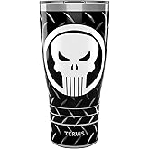 Tervis Traveler Marvel Punisher Black Triple Insulated Tumbler Travel Cup Keeps Drinks Cold & Hot, 30oz, Stainless Steel