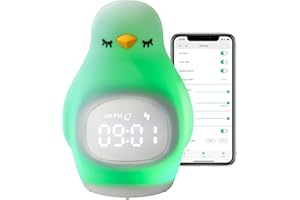 MENGYIDIAN Kids Sleep Training Alarm Clock: App Control Night Light, Silicone, Sunrise Simulation, Rechargeable, Toddler Wake-Up Clock, Cute Penguin