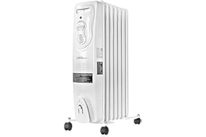 LIVINGbasics Oil Filled Radiator Heater 1500W, Portable Electric Space Heater, Full Room Quiet, Adjustable Thermostat, Overhe