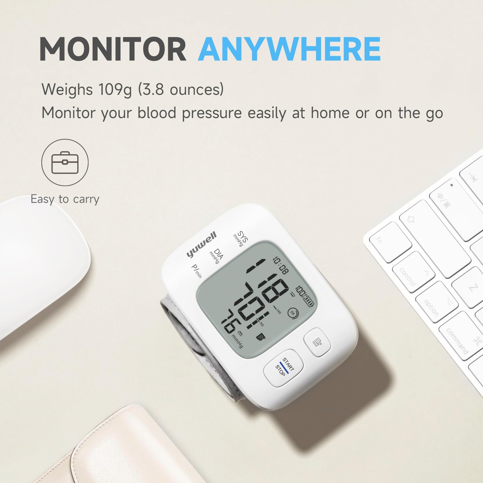 yuwell Wrist Blood Pressure Monitor | Clinical Accuracy, BP Machine for Home Use | Ultra Light Weight, Smart Inflation Blood Pressure Cuff, Large Display, 74 Readings, Rechargeable