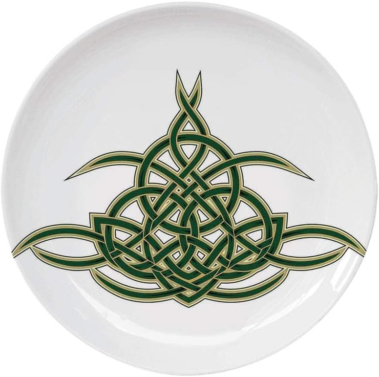Ylljy00 Celtic 8" Dinner Plate,Original Celtic Shield Icon Gothic Design Abstract Scotland Medieval Style Art Ceramic Decorative Plates,Dining Table Tabletop Home Decor,Green Golden