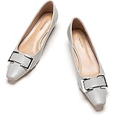 C.Paravano Metal Buckle Square Toe Low Block Heels Closed Toe Chunky Heels 1.1 in Low Heel Pumps Vintage Women's Pump for Party Wear Dress Pumps Shoes Soft Lambskin(Grey,10.5)