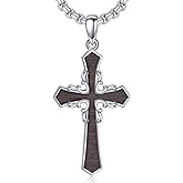 Hancock Wooden Cross Necklace Sterling Silver Wood Cross Pendant Religious Jewelry Gift for Women Men