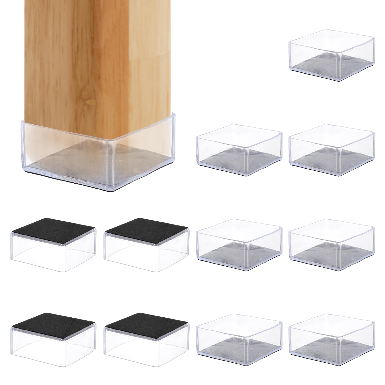 PATIKIL Chair Leg Floor Protector for Hardwood Floors, 12 Pcs Square PVC Felt Fit 2.76" Furniture Leg Cap Furniture Feet Cover Furniture Feet Carpet Small Slider, Transparent