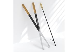 MARVOWARE Heavy Duty Fire Tong and Fire Poker Set with Wood Insulation Handle Fireplace Poker Grabber with Blow, firewood Grabber Tool for Wood-Burning Fire Pit or Fireplace Suitable for Solo Firepit