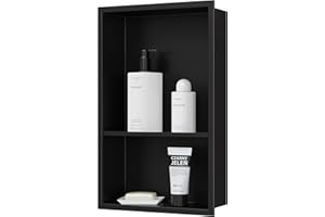 Qeke Stainless Steel Shower Niche 18" X 12", No Tile Needed Wall Niche Double Shelves, Recessed Shower Shelf for Bathroom Storage, Matte Black