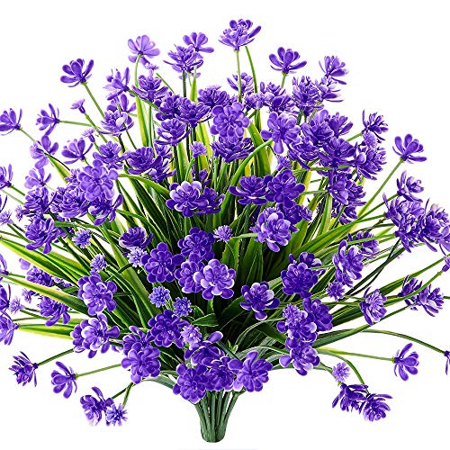 Artificial Fake Flowers,8 Bundles Outdoor Summer UV Resistant Greenery Shrubs Plants for Indoor Home Table Kitchen Hanging Planter Garden Wedding Decoration Independence Day DÃ©cor (Purple)