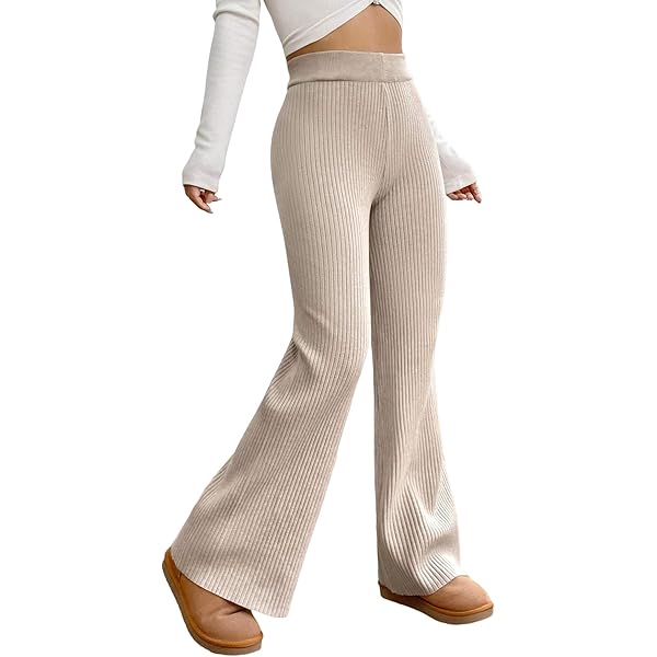 MakeMeChic Women's Wide Leg Pants Ribbed Knit High Waist Casual
