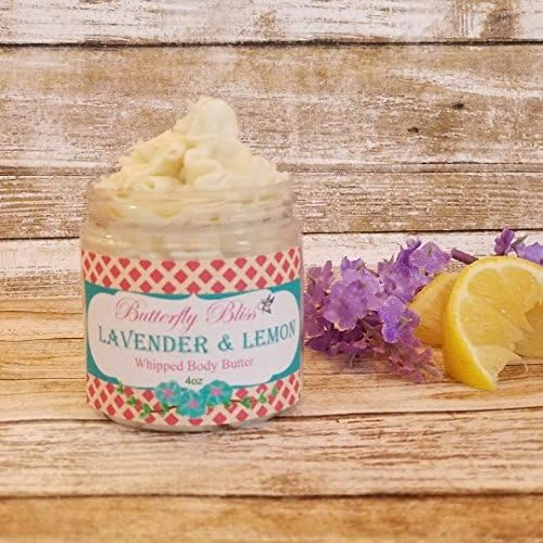 Lavender & Lemon Whipped Body Butter, natural lotion, organic, 4oz jar, made with shea butter, mango butter, coconut oil, almond oil